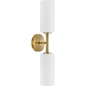Progress Lighting P710116-163 Cofield Collection 22-1/2 in. Two-Light Vintage Brass Transitional Wall Bracket with Etched White Glass Shades(Silver)