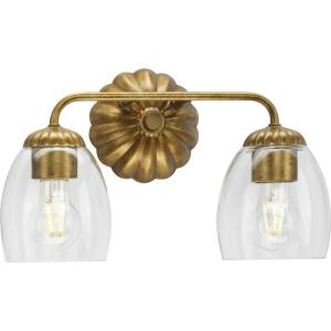 Progress Lighting Quillan 14.5 in. Two-Light Soft Gold Vanity Light with Clear Glass Shade