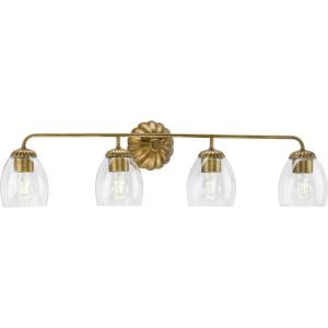 Progress Lighting Quillan 33.62 in. Four-Light Soft Gold Vanity Light with Clear Glass Shade