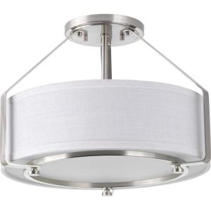 Progress Lighting Ratio Collection 3-Light Brushed Nickel Summer Linen Shade Coastal Pendant Light(Nickel)