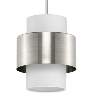 Progress Lighting Silva Collection One-Light Brushed Nickel White Linen Shade Pendant (P500398-009)
