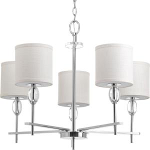 Progress Lighting Status Collection 5-Light Off-White Textured Linen Shade Coastal Chandelier Light Polished Chrome