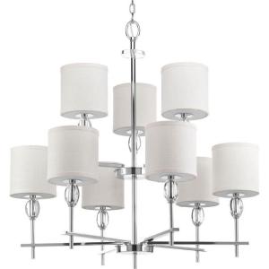 Progress Lighting Status Collection 9-Light Off-White Textured Linen Shade Coastal Chandelier Light Polished Chrome