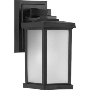 Progress Lighting Trafford Non-Metallic Lantern Collection 1-Light Frosted Shade Traditional Outdoor Wall Lantern Light Textured Black