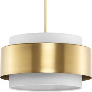 Silva Collection Three-Light Brushed Bronze White Linen Shade Pendant (P500399-109)(Gold)