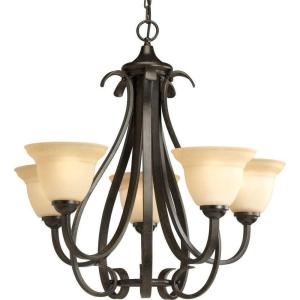 Torino Collection 5-Light Tea-Stained Glass Transitional Chandelier Light Forged Bronze(Bronze)