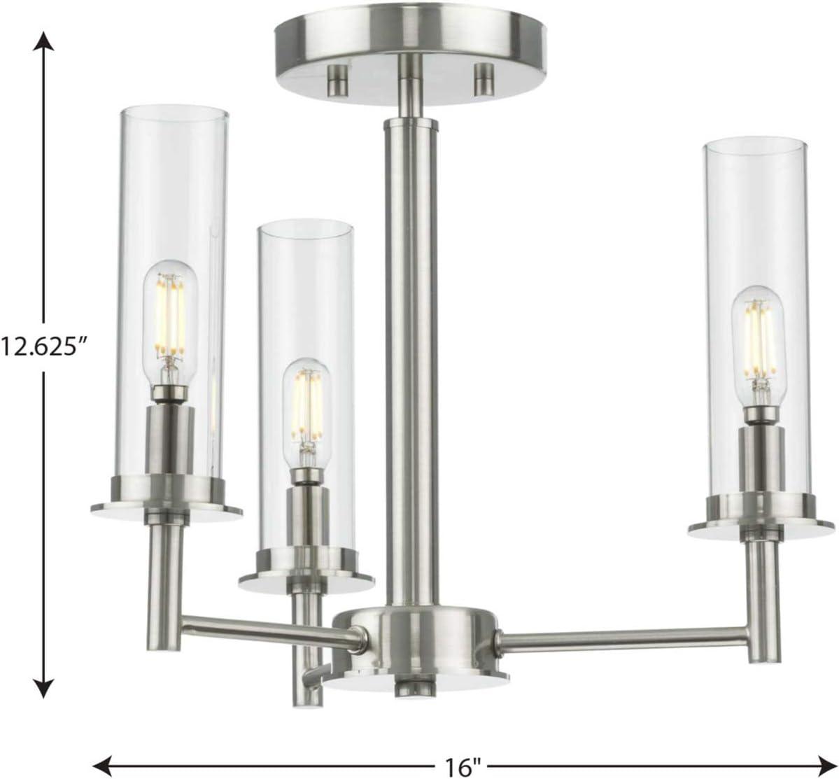 image:imageProgress Lighting Kellwyn Collection 3Light Brushed Nickel Clear Glass Transitional SemiFlush Mount Convertible Ceiling Light