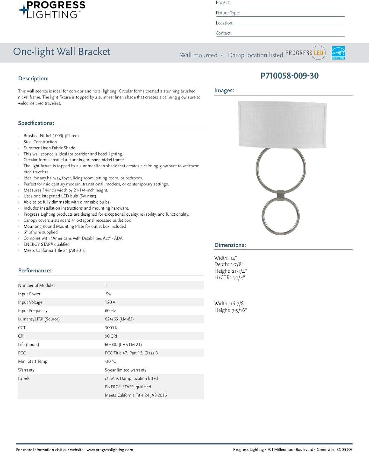 image:imageProgress Lighting LED Shaded Sconce Collection Brushed Nickel OneLight Circle LED Wall Sconce