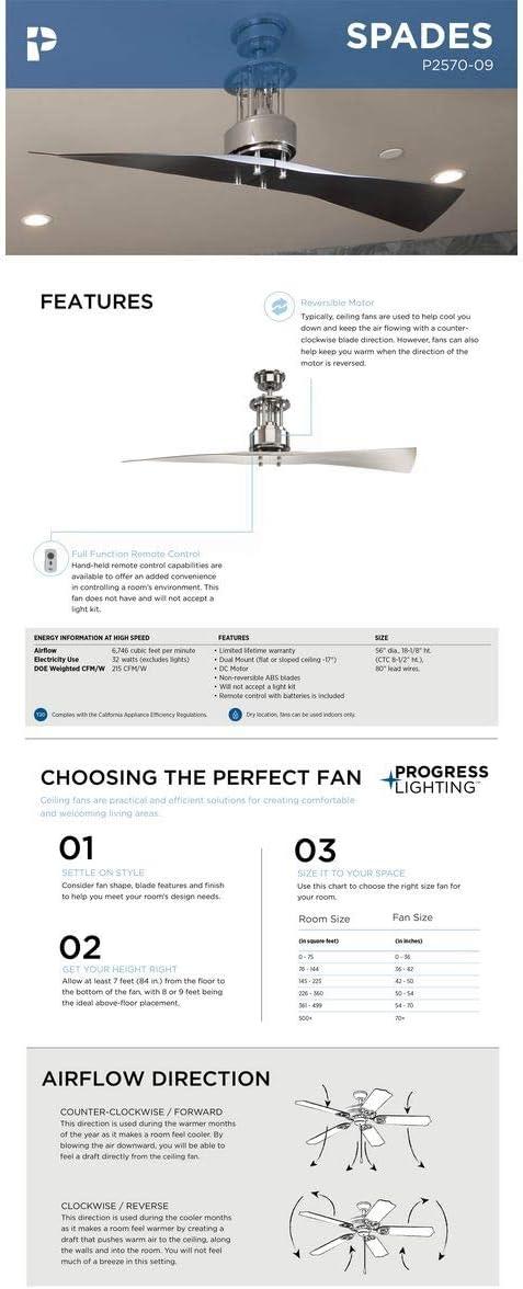 image:imageProgress Lighting P257009 Protruding Mount 2 Silver Blades Ceiling fan Brushed NickelBrushed Nickel