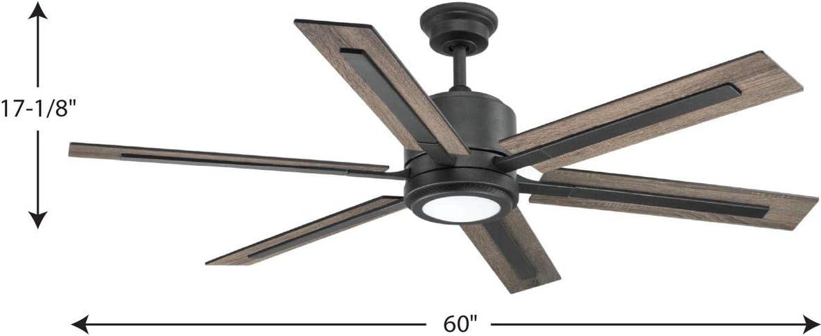 image:imageProgress Lighting P25867130K Protruding Mount 6 Toasted OakDriftwood Blades Ceiling Fan with 18 Watts Light Black