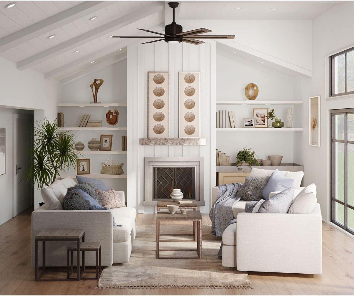 image:imageProgress Lighting P25867130K Protruding Mount 6 Toasted OakDriftwood Blades Ceiling Fan with 18 Watts Light Black