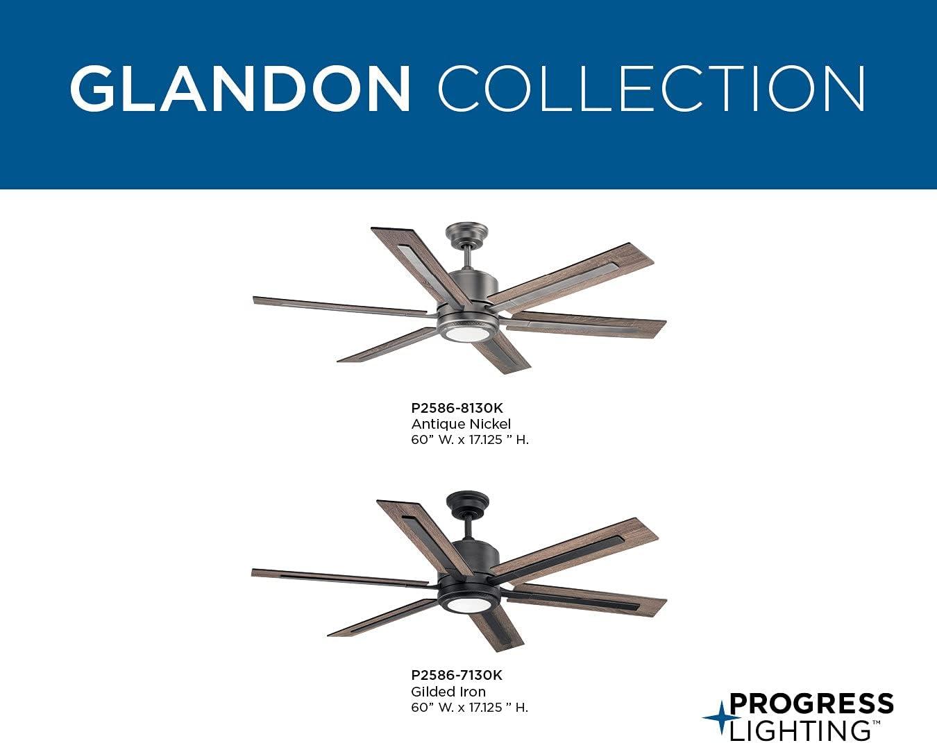 image:imageProgress Lighting P25867130K Protruding Mount 6 Toasted OakDriftwood Blades Ceiling Fan with 18 Watts Light Black