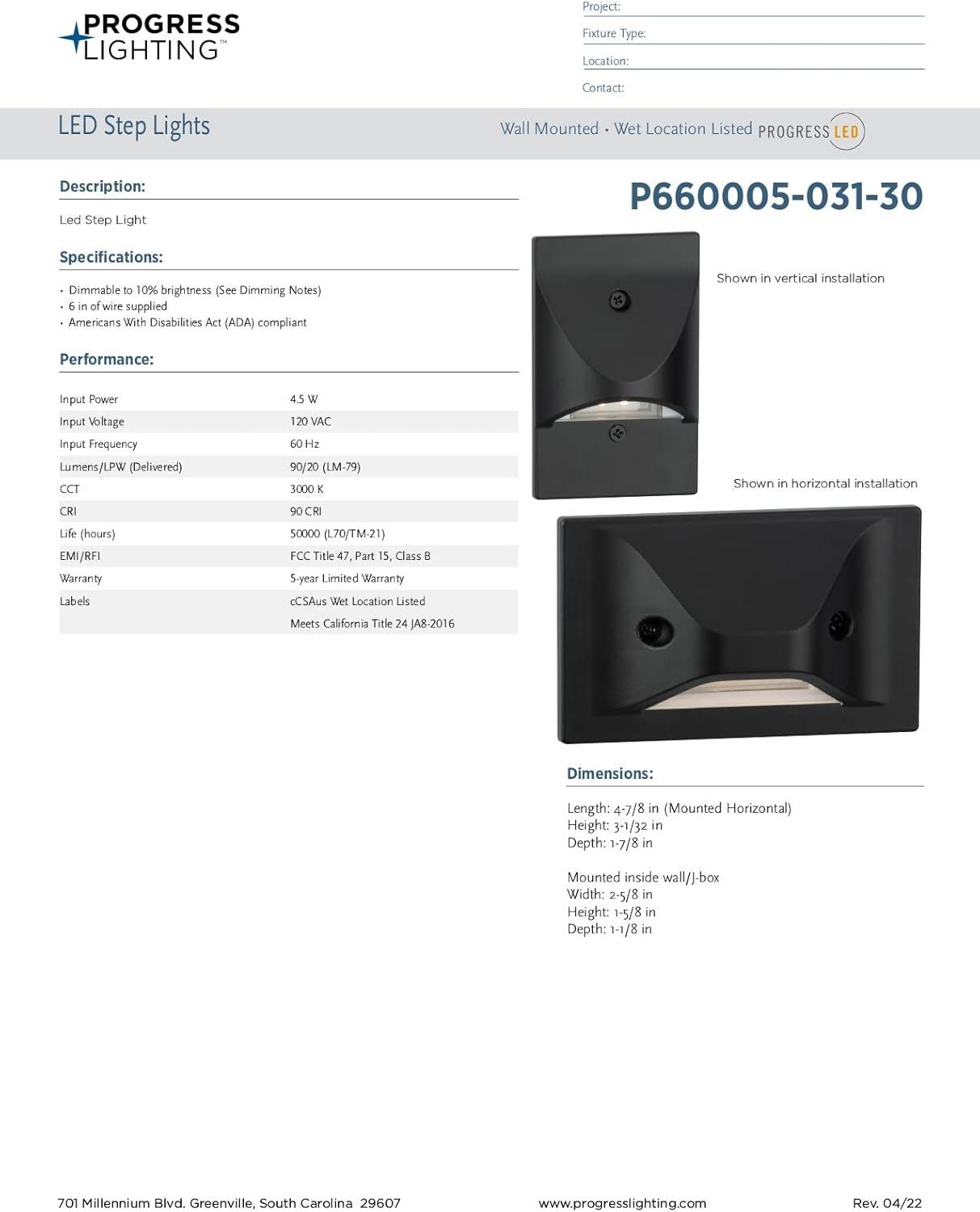 image:imageProgress Lighting P66000503130 45Watt 3000K Integrated LED Wall or Step Light Black