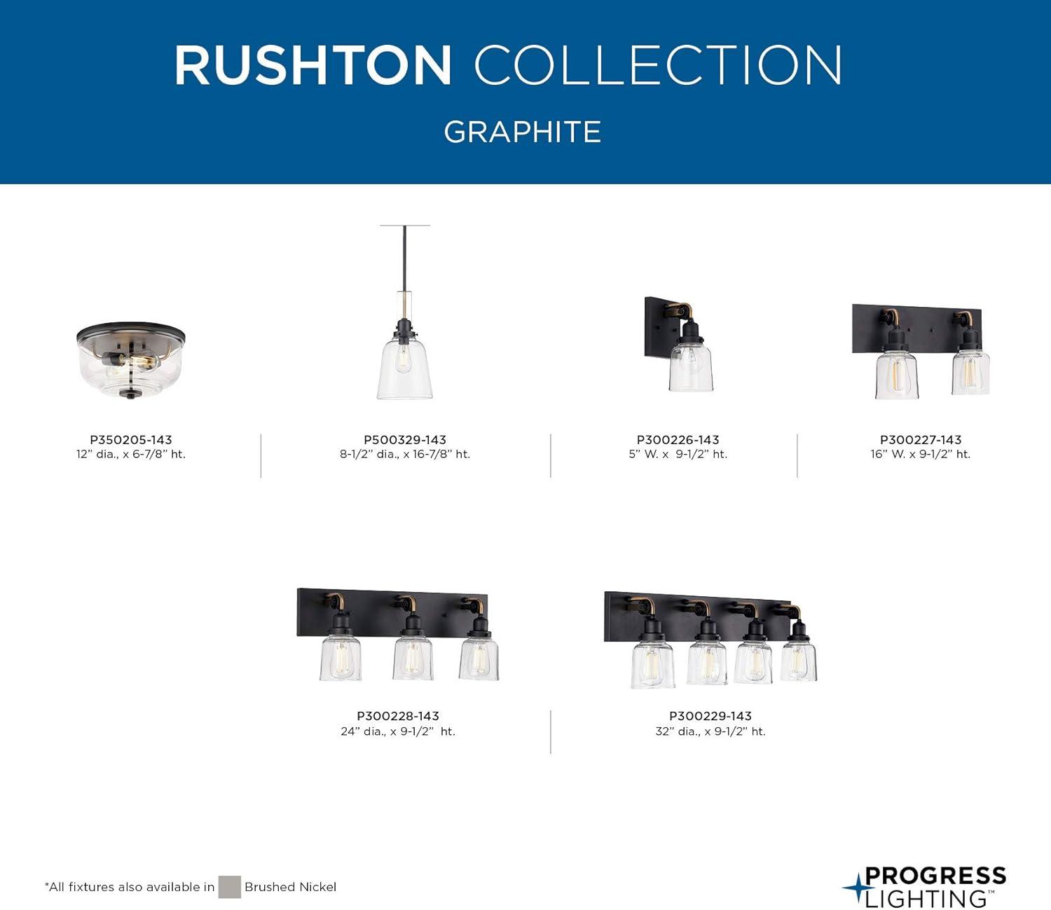 image:imageProgress Lighting Rushton Collection 1Light Clear Glass Farmhouse Bath Vanity Light Graphite BlackGraphite
