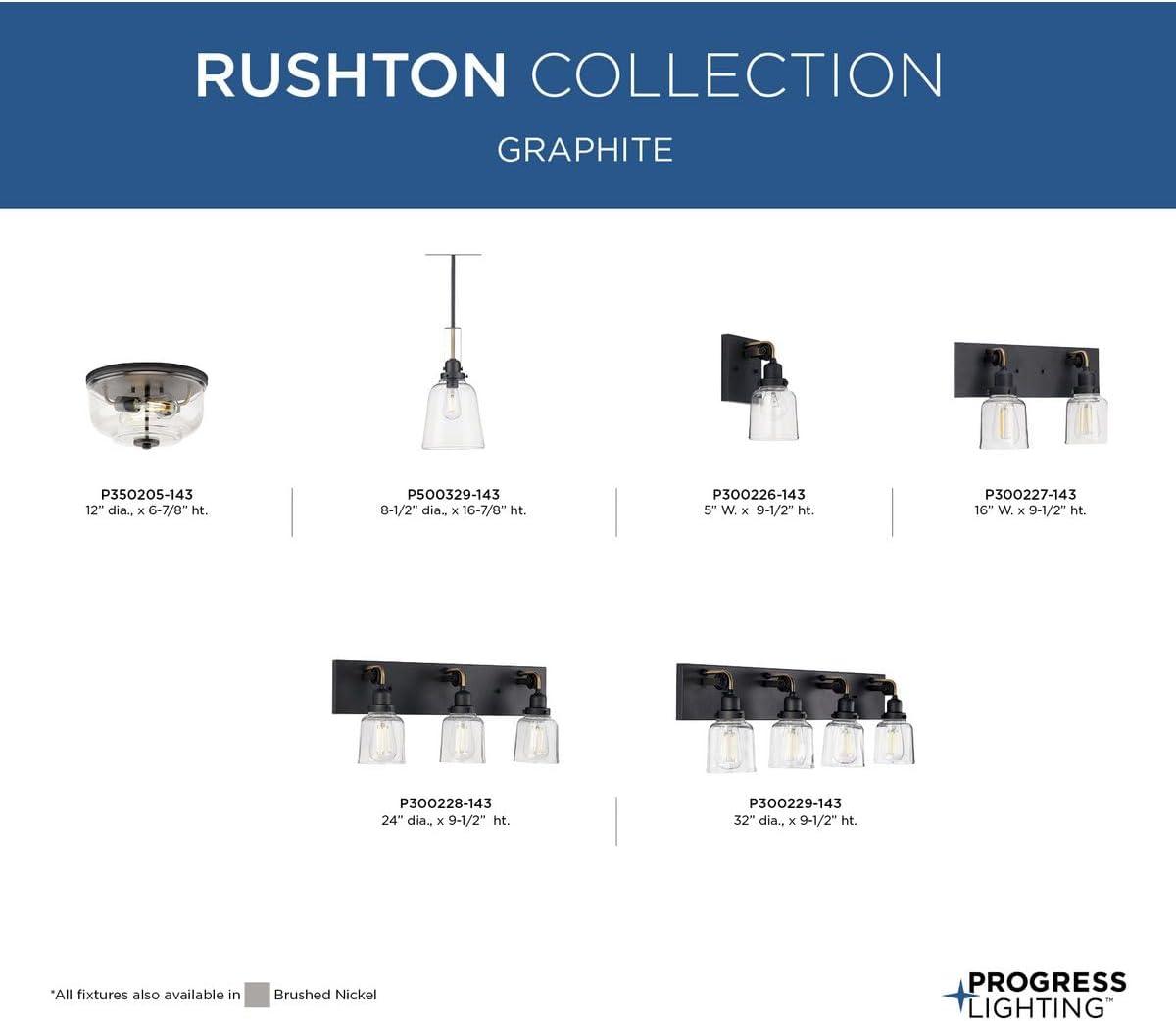 image:imageProgress Lighting Rushton Collection 1Light Clear Glass Farmhouse Bath Vanity Light Graphite BlackGraphite