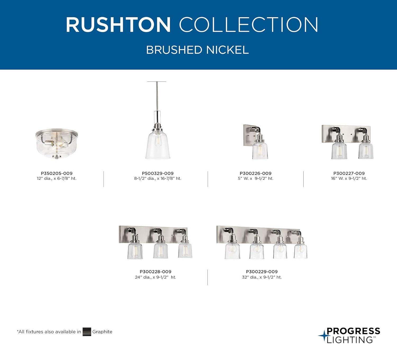 image:imageProgress Lighting Rushton Collection 2Light Brushed Nickel Clear Glass Industrial Flush Mount Ceiling Light