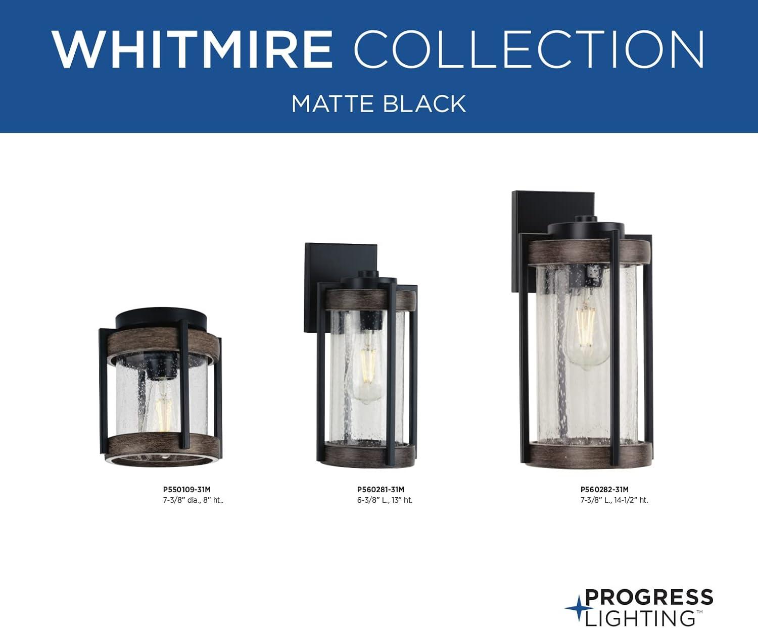 image:imageProgress Lighting Whitmire Collection 1Light Clear Seeded Glass Light Aged Oak Accents Farmhouse Outdoor Ceiling Mount Matte Black