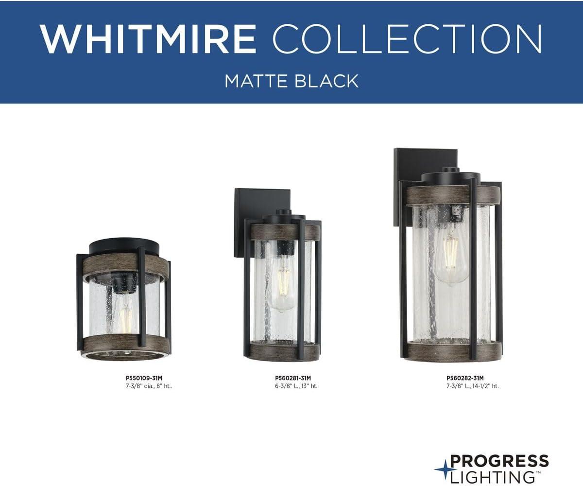 image:imageProgress Lighting Whitmire Collection 1Light Clear Seeded Glass Light Aged Oak Accents Farmhouse Outdoor Ceiling Mount Matte Black