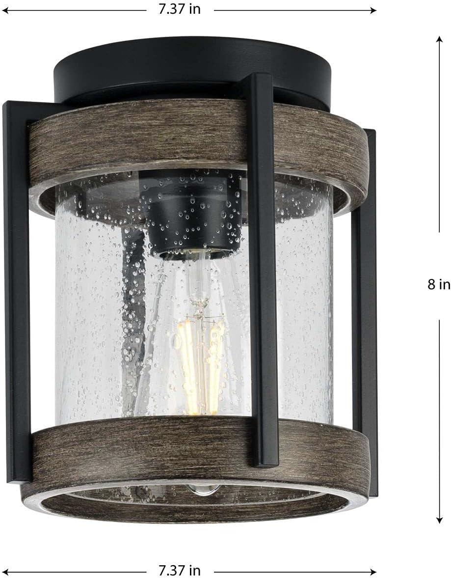 image:imageProgress Lighting Whitmire Collection 1Light Clear Seeded Glass Light Aged Oak Accents Farmhouse Outdoor Ceiling Mount Matte Black