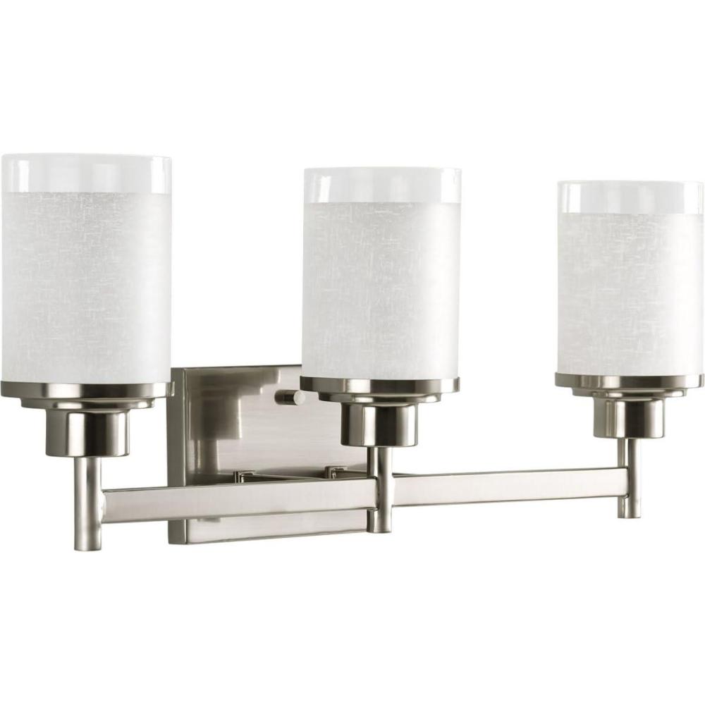 image:imageProgress Lighting Alexa Collection 3Light Etched Umber Linen with Clear Edge Glass Modern Bath Vanity Light Antique BronzeBrushed Nickel