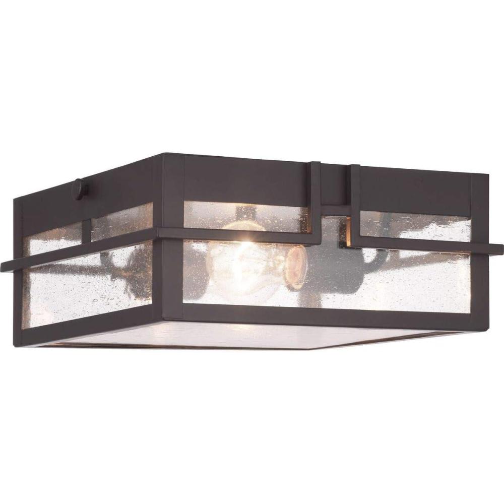 image:imageProgress Lighting Boxwood Collection 2Light Clear Seeded Glass Craftsman Outdoor Ceiling Flush Mount Light Antique Bronze 450x1138x1138