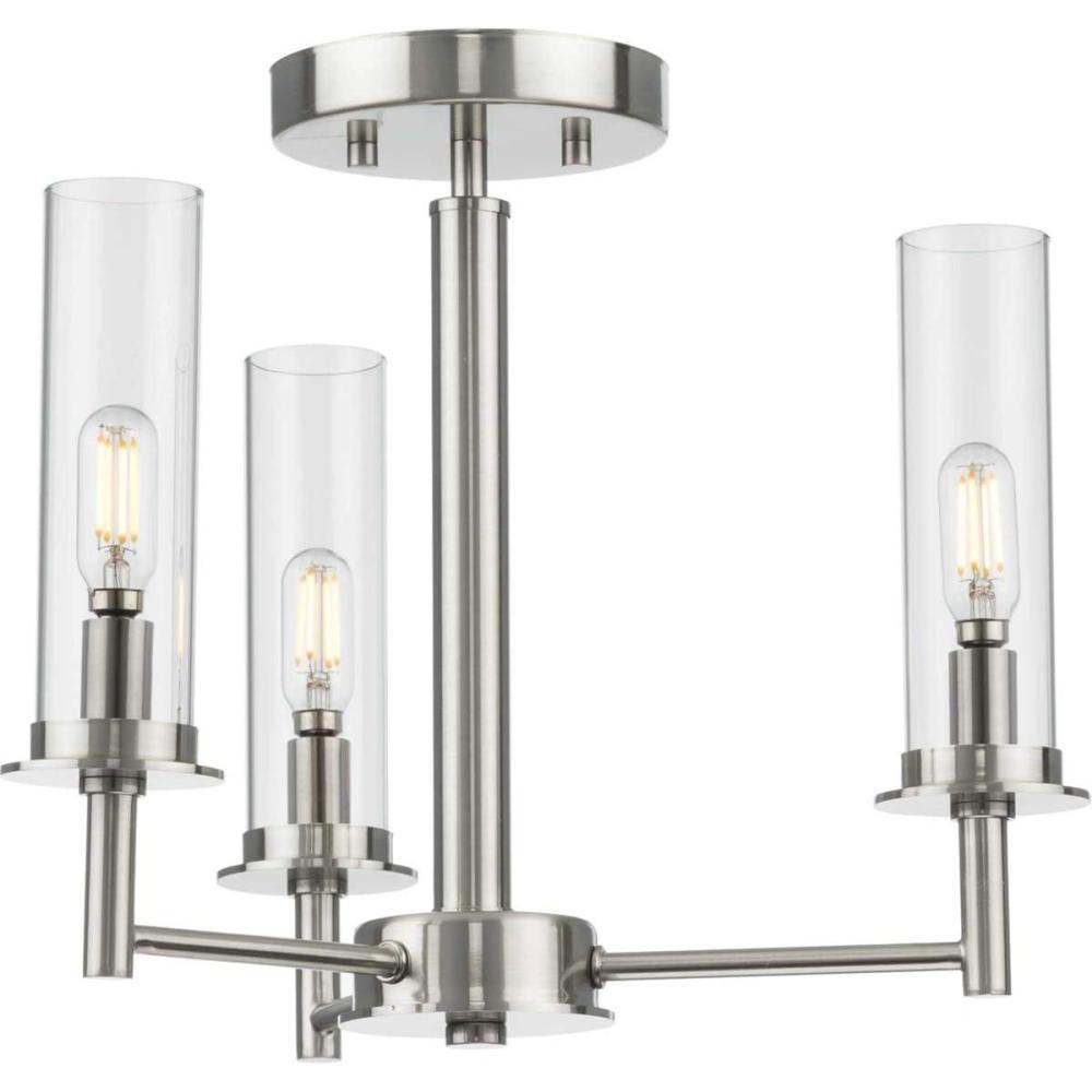 image:imageProgress Lighting Kellwyn Collection 3Light Brushed Nickel Clear Glass Transitional SemiFlush Mount Convertible Ceiling Light