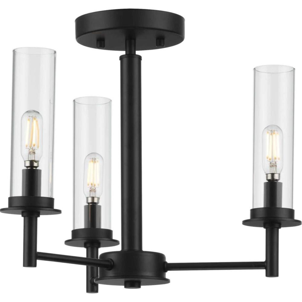 image:imageProgress Lighting Kellwyn Collection 3Light Matte Black Clear Glass Transitional SemiFlush Mount Convertible Ceiling Light 1263x1600x1600