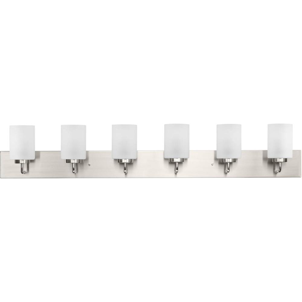 image:imageProgress Lighting Merry Collection SixLight Brushed Nickel and Etched Glass Transitional Style Bath Vanity Wall Light