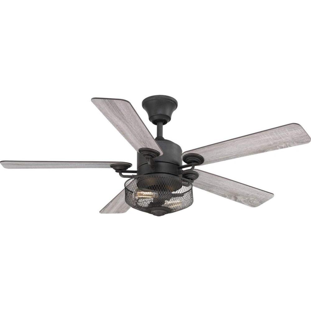 image:imageProgress Lighting P258471 Protruding Mount 5 Toasted OakDriftwood Blades Ceiling fan with 65 watts light BlackBlack