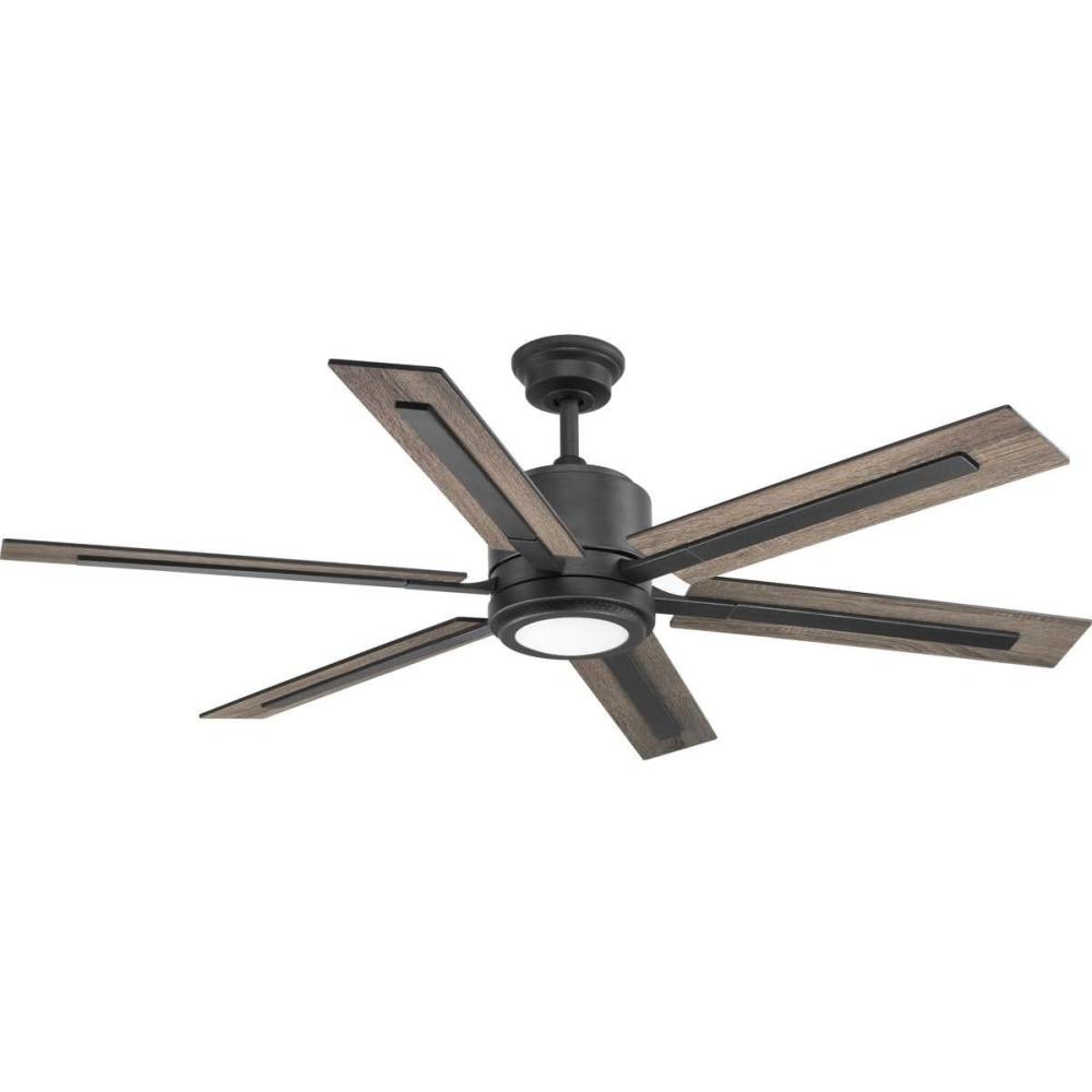 image:imageProgress Lighting P25867130K Protruding Mount 6 Toasted OakDriftwood Blades Ceiling Fan with 18 Watts Light Black
