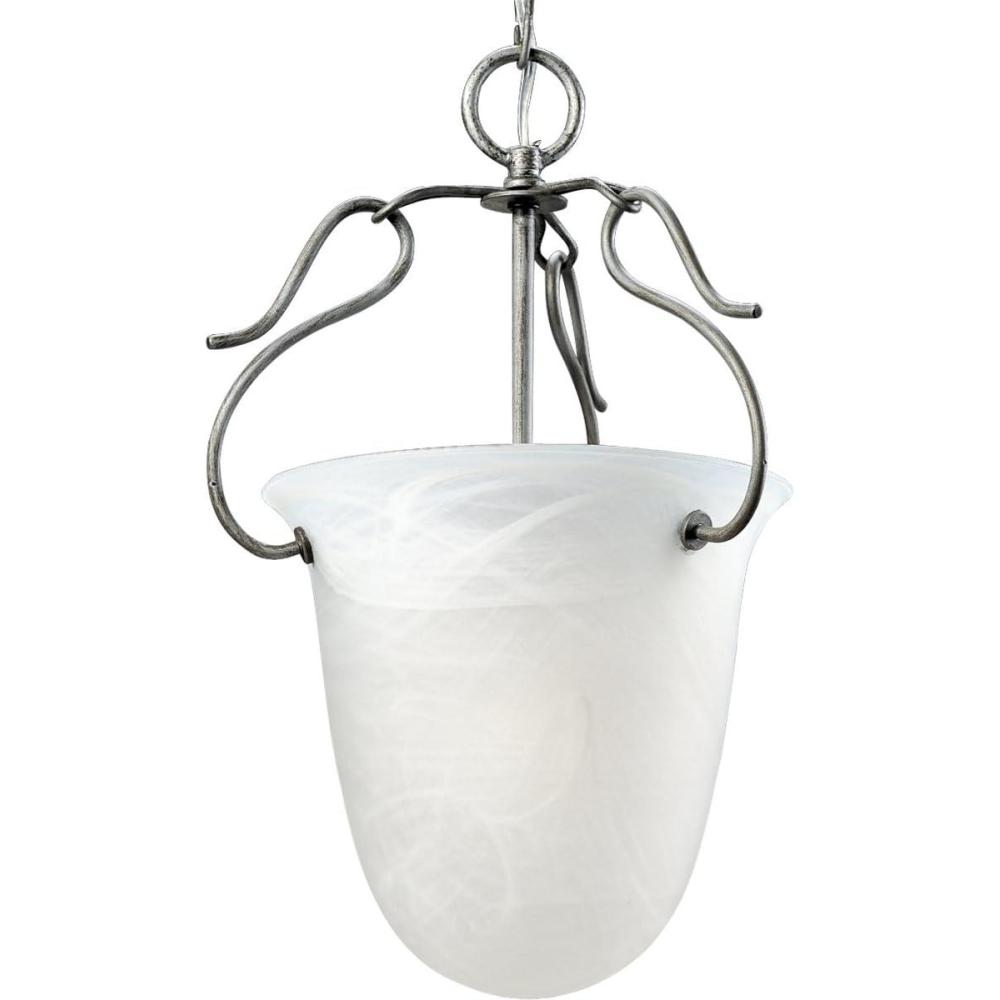 image:imageProgress Lighting P378844 OneLight Foyer Fixture with Etched Alabaster Glass and Chain and Ceiling Mounts Both Included Oxford Silver