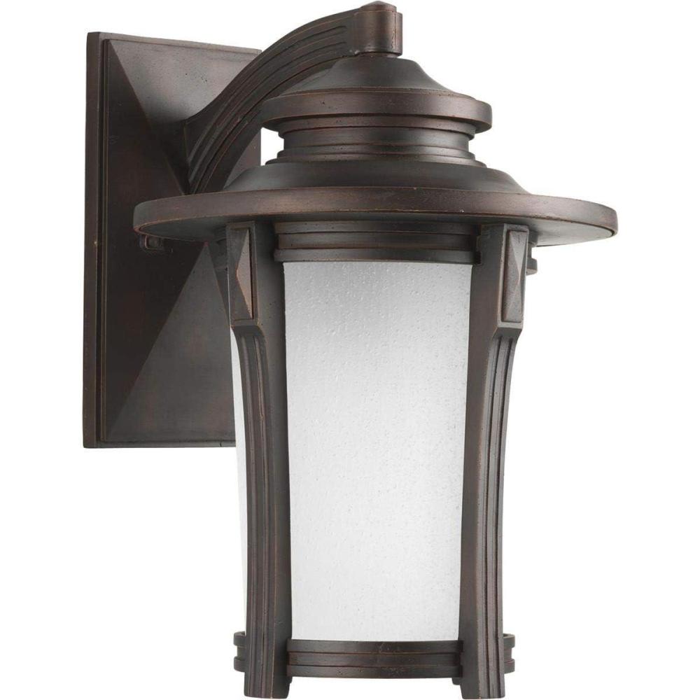 image:imageProgress Lighting Pedigree Collection 1Light Etched Seeded Glass Craftsman Outdoor Large Wall Lantern Light Autumn Haze