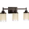 Progress Lighting Alexa Collection 3-Light Etched Umber Linen with Clear Edge Glass Modern Bath Vanity Light Antique Bronze(Antique Bronze)