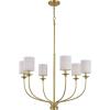 Progress Lighting Bonita Collection 6-Light White Linen Fabric Shade Luxe Chandelier Light Satin Brass