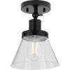 Progress Lighting Hinton Collection 1-Light Seeded Glass Matte Black Industrial Flush Mount Ceiling Light, 10.00×8.00×8.00