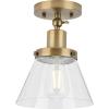 Progress Lighting Hinton Collection 1-Light Seeded Glass Vintage Brass Industrial Flush Mount Ceiling Light(Brass)