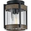 Progress Lighting Whitmire Collection 1-Light Clear Seeded Glass Light Aged Oak Accents Farmhouse Outdoor Ceiling Mount Matte Black