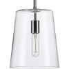 Progress Lighting Clarion Collection 1-Light Clear Glass Coastal Pendant Light Polished Nickel(Nickel)