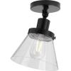 Progress Lighting Hinton Collection 1-Light Seeded Glass Matte Black Industrial Flush Mount Ceiling Light, 10.00×8.00×8.00