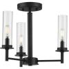 Progress Lighting Kellwyn Collection 3-Light Matte Black Clear Glass Transitional Semi-Flush Mount Convertible Ceiling Light, 12.63×16.00×16.00