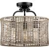 Progress Lighting Lavelle Collection 3-Light Natural Rattan Textured Black Global Semi-Flush Mount Convertible Ceiling Light 14.38×15.63×15.63