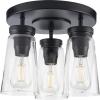 Progress Lighting Stockbrace Collection 3-Light Matte Black Clear Glass Farmhouse Flush Mount Ceiling Light