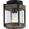 Progress Lighting Whitmire Collection 1-Light Clear Seeded Glass Light Aged Oak Accents Farmhouse Outdoor Ceiling Mount Matte Black