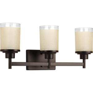 Progress Lighting Alexa Collection 3-Light Etched Umber Linen with Clear Edge Glass Modern Bath Vanity Light Antique Bronze(Antique Bronze)