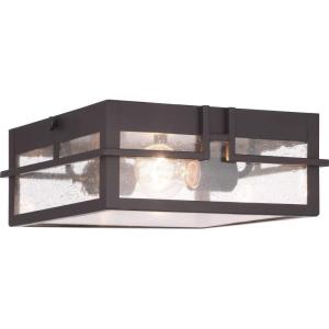 Progress Lighting Boxwood Collection 2-Light Clear Seeded Glass Craftsman Outdoor Ceiling Flush Mount Light Antique Bronze, 4.50×11.38×11.38