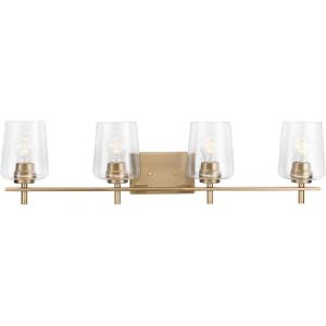 Progress Lighting Calais 34 in. 4-Light Vintage Brass Vanity Light Clear Glass New Traditional Bath