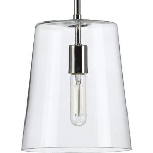 Progress Lighting Clarion Collection 1-Light Clear Glass Coastal Pendant Light Polished Nickel(Nickel)