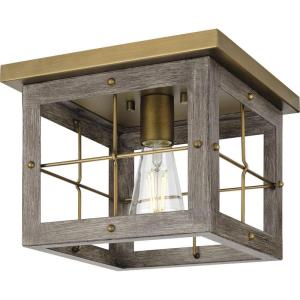 Progress Lighting Hedgerow Collection 1-Light Aged Oak Farmhouse Flush Mount Ceiling Light