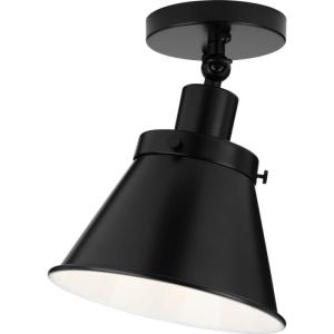 Progress Lighting Hinton Collection 1-Light Matte Black Vintage Semi-Flush Mount Ceiling Light