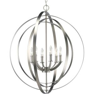 Progress Lighting P3889-126 6-Light Ceiling Mount Hall and Foyer Pendant Fixture 60 Watt 120 Volt 27-3/4 Inch Burnished Silver Equinox